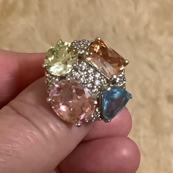 𝅺sterling SILVER MULTICOLOUR CRYSTALS WOMAN RING SIZE US 6.5​ - Picture 4 of 15